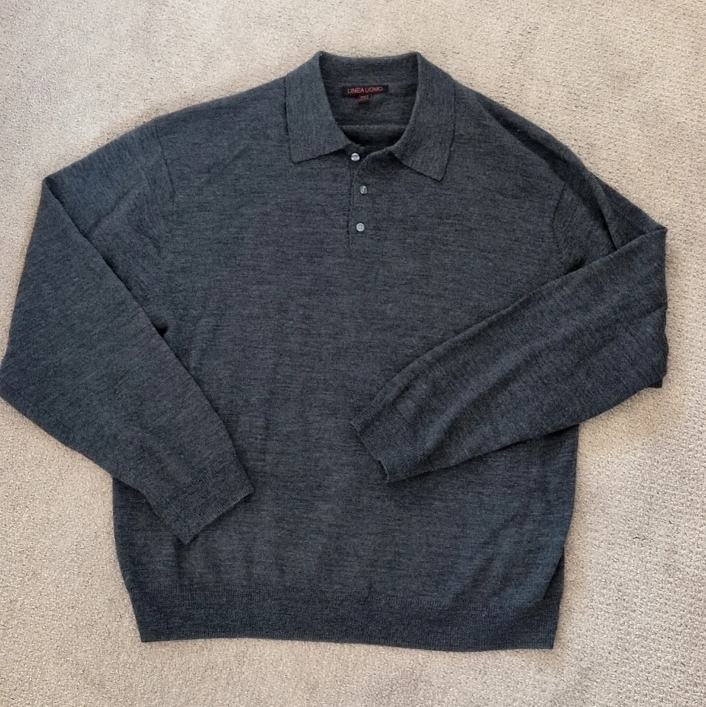 Vintage Linea Uomo Men's Big & Tall Long Sleeve Polo Knit High Quality Sweater